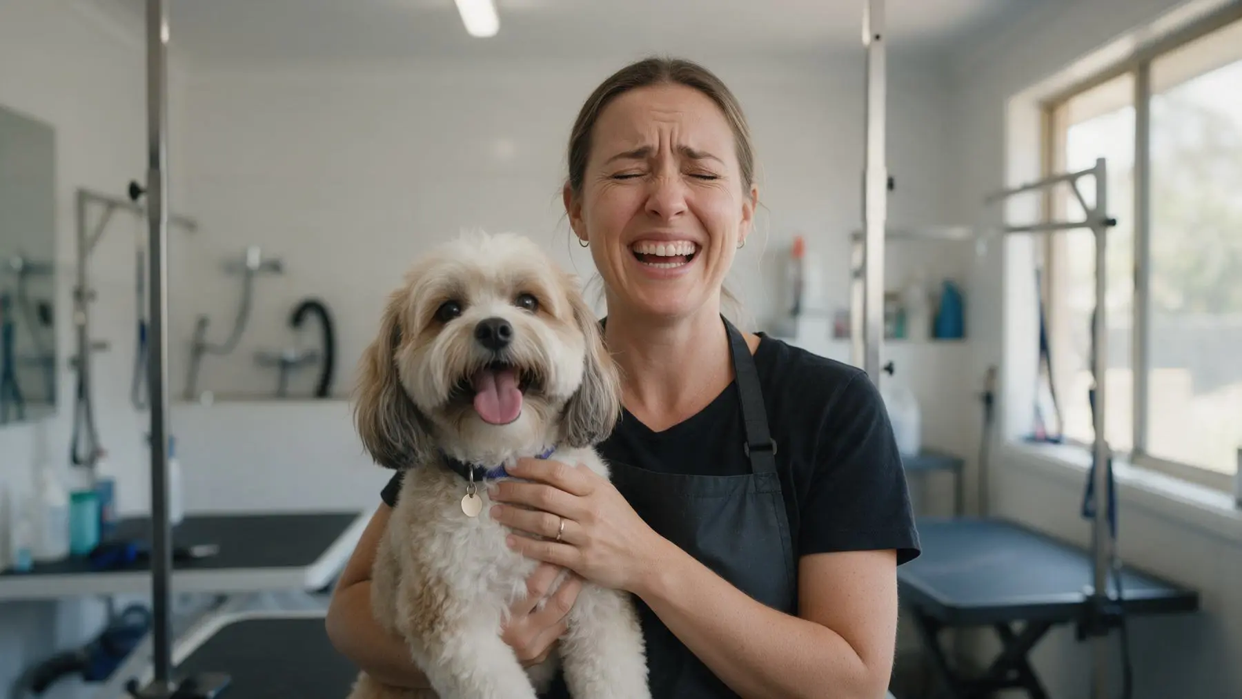 Relieved pet grooming business owner after wrapping up too many loans