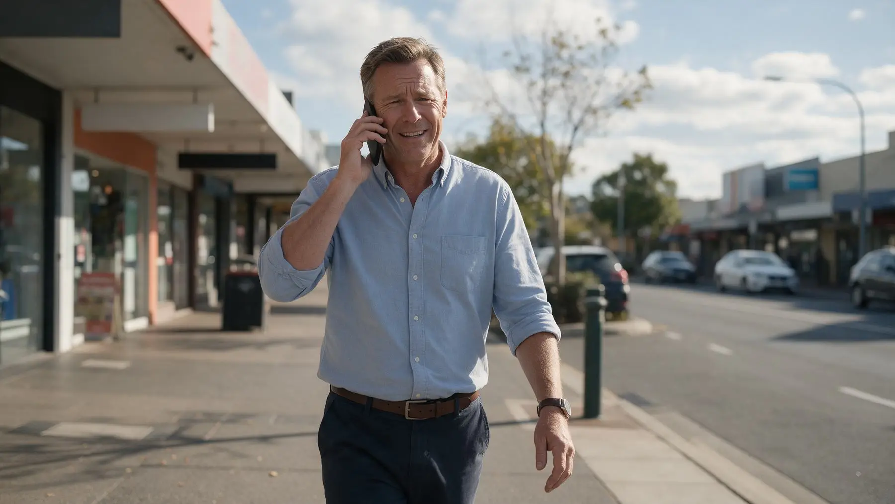 Relieved business owner on the phone after being rejected by a cash flow lender