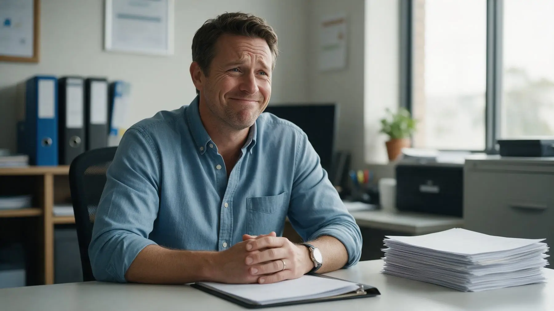 Business owner with one neat folder after refinancing business debt